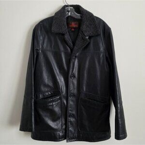 DANIER | Shearling Collar Leather Coat Jacket black Mens Sz M